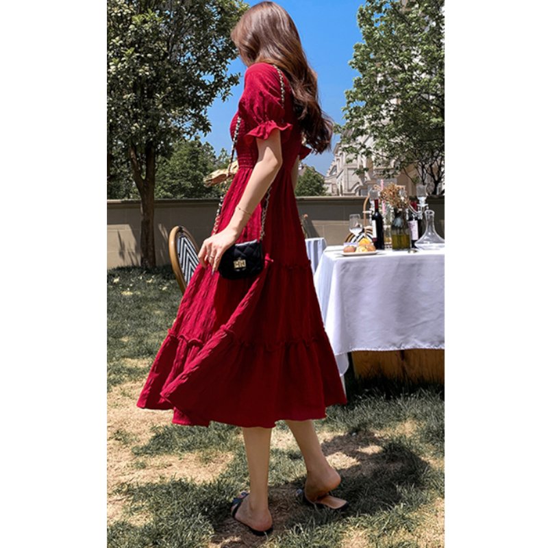 キャンディースリーブワッシャーティアードマキシワンピース