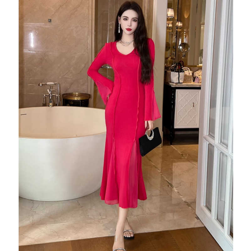 ヴァーティカルラインヨークマキシマーメイドワンピース