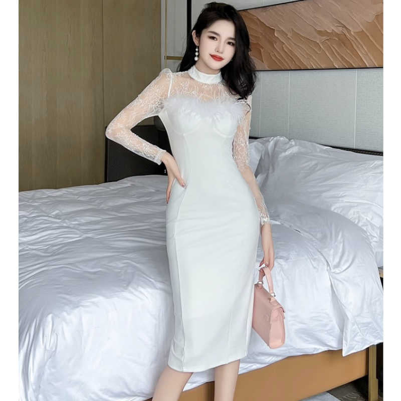 シアーコンビフェザードッキングペンシルワンピース(2colors)