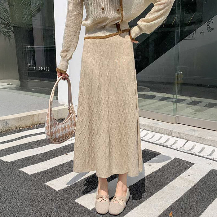 ジオメトリック柄フレアニットスカート(4colors)