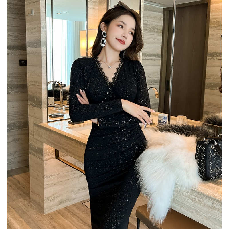 レースコンビラメペンシルワンピース