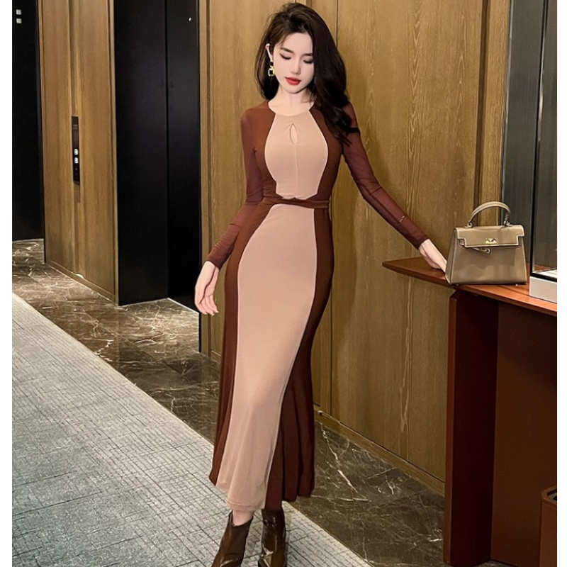 Iラインカラーパネルマキシマーメイドワンピース