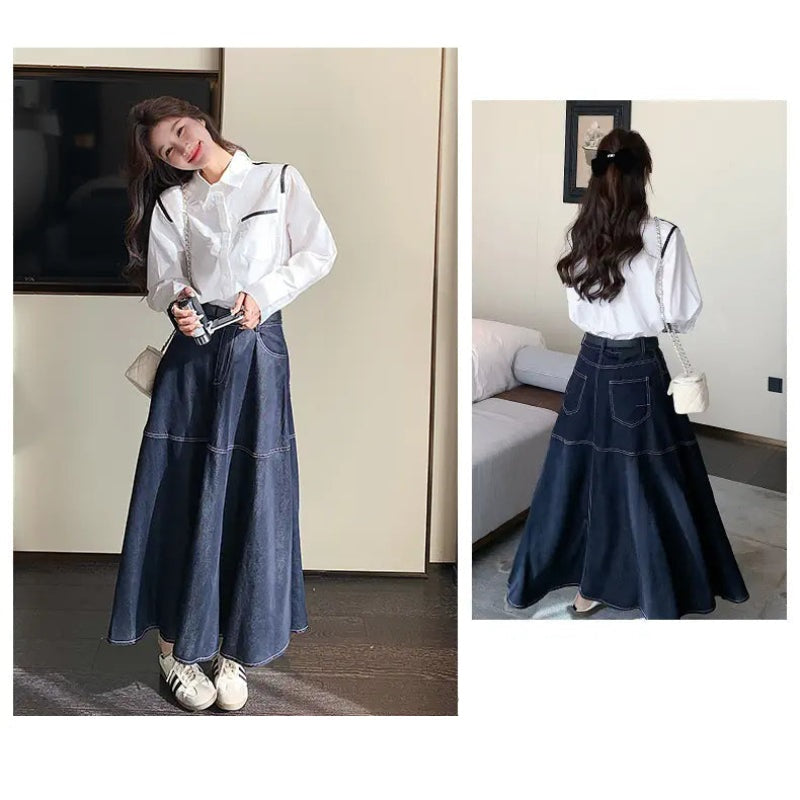 ホワイトシャツ×フレアデニムスカート