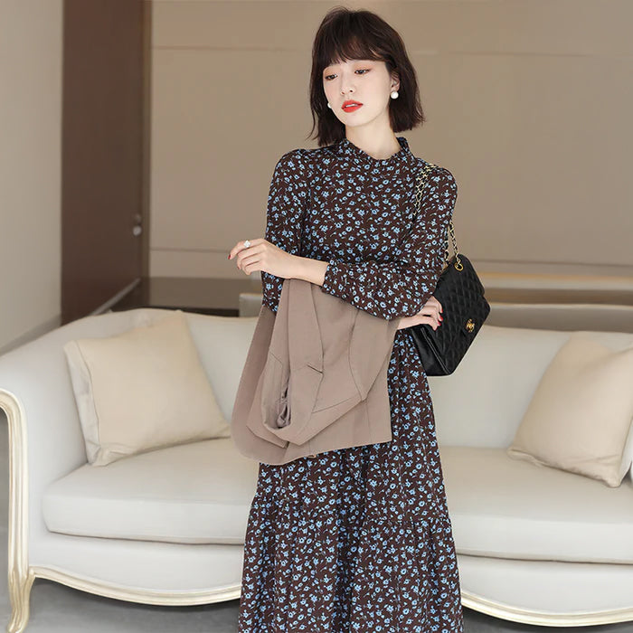 小花柄スタンドカラーワンピース(2colors)