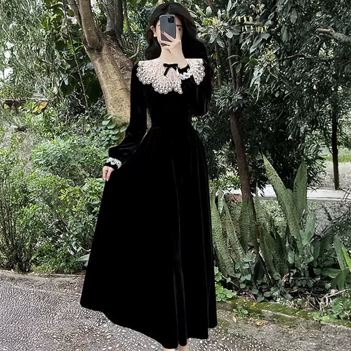 レーストリムベルベットワンピース