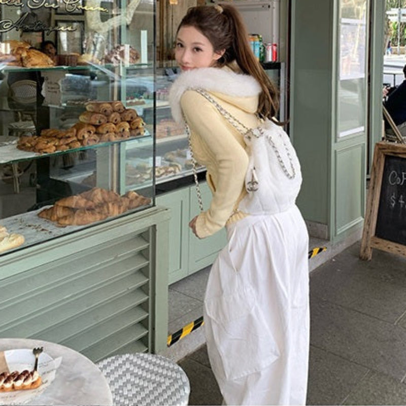 ファーフード付きケーブルニットセーター(2colors)