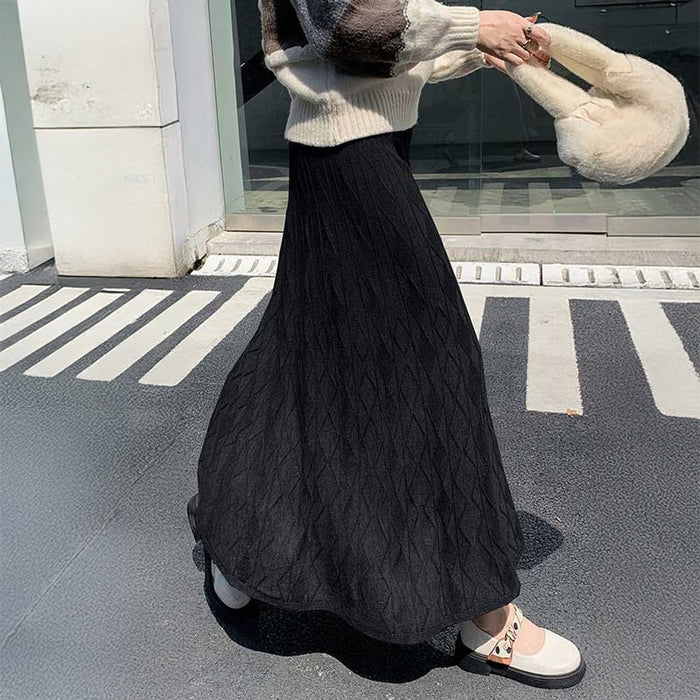 ジオメトリック柄フレアニットスカート(4colors)