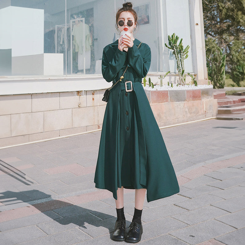 ビンテージ風ベルト付きVネックワンピース(2colors)