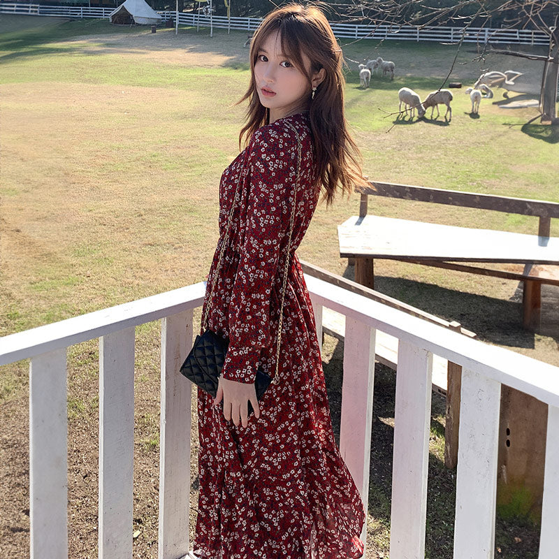 花柄シフォンロングワンピース