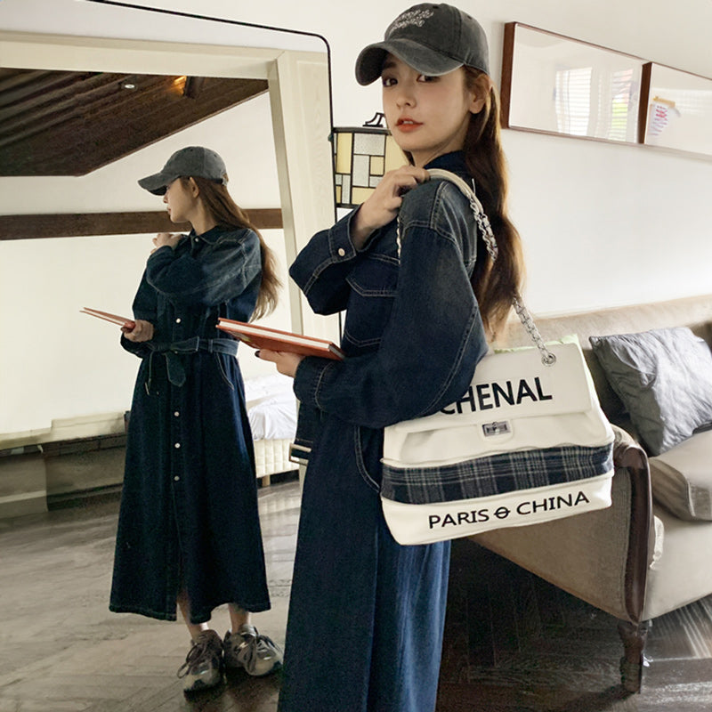 ロング丈デニムシャツワンピース