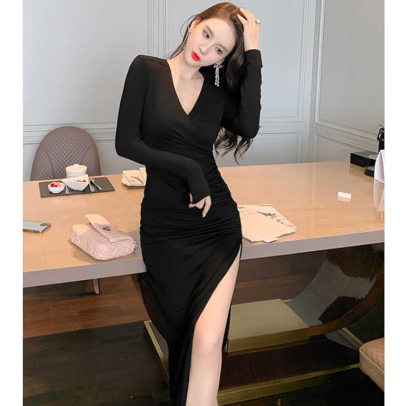 カシュクールサイドスリットロングワンピース