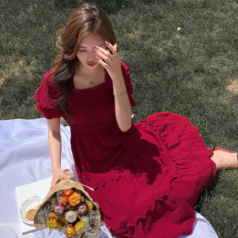 キャンディースリーブワッシャーティアードマキシワンピース