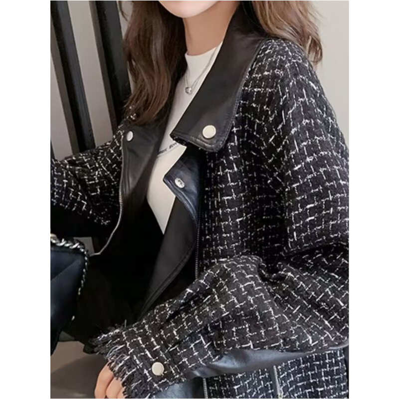 レザーコンビツイードオーバージャケット