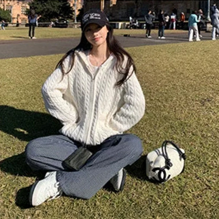 ケーブルニットファスナーパーカー(3colors)