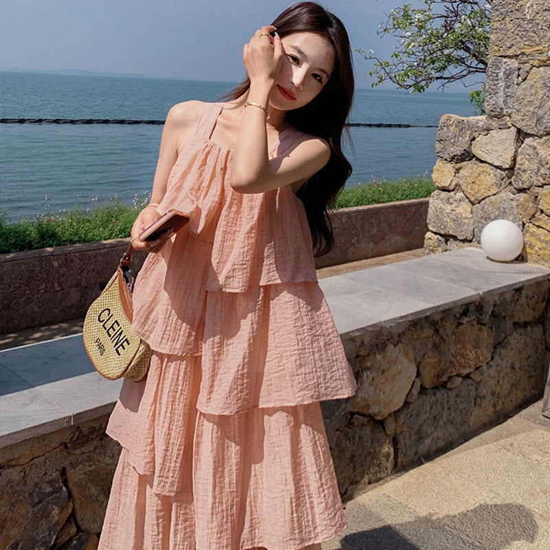 ノースリーブレイヤードフリルワンピース