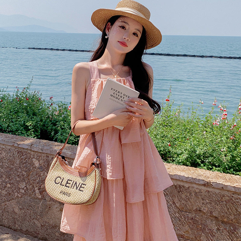 ノースリーブレイヤードフリルワンピース