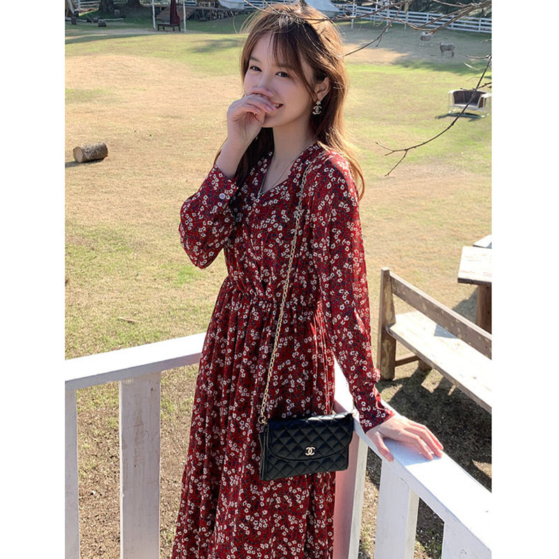 花柄シフォンロングワンピース