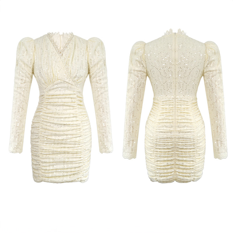 Vネックシャーリングミニワンピース(2colors)