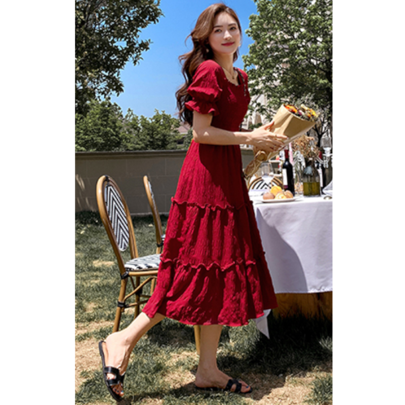 キャンディースリーブワッシャーティアードマキシワンピース