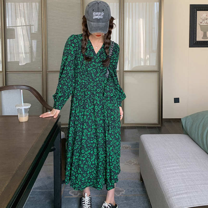 カシュクールボタニカル柄マキシワンピース