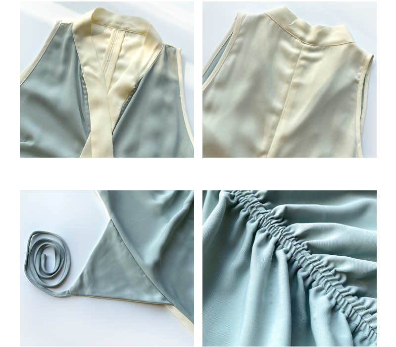 ボウタイフロントギャザーバイカラーワンピース