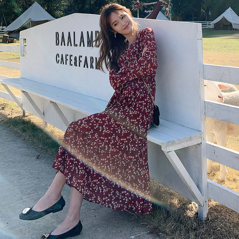 花柄シフォンロングワンピース