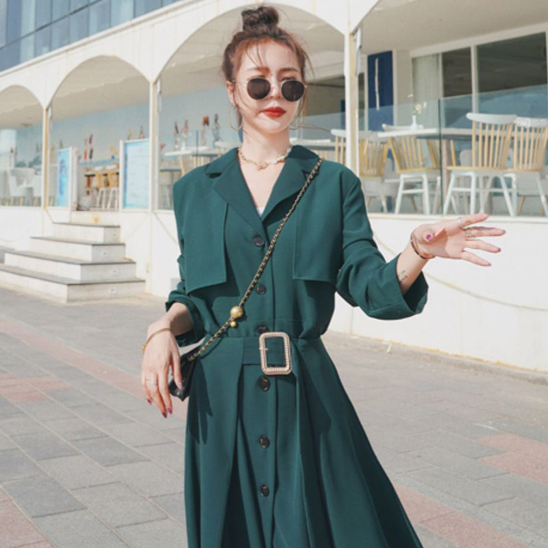 ビンテージ風ベルト付きVネックワンピース(2colors)