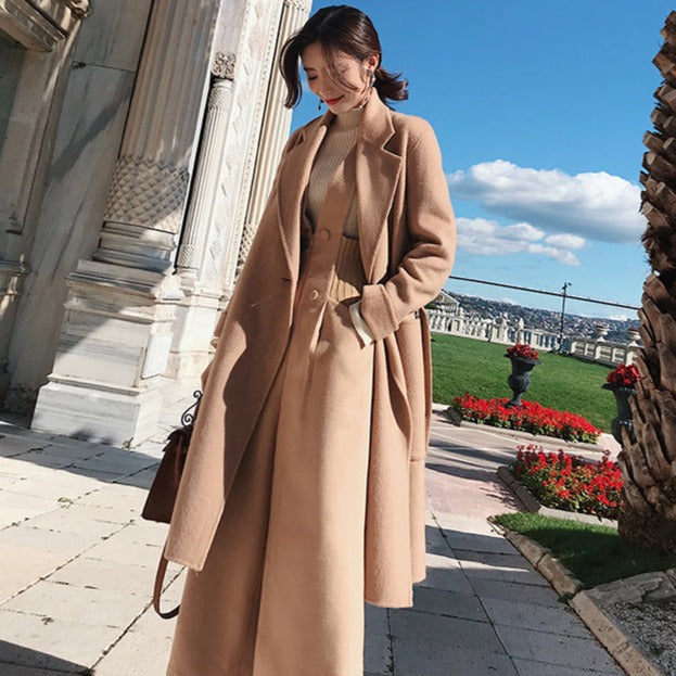 スリット入りハイネックリブニット×Vネックリブウエストサロペットパンツ(2colors)