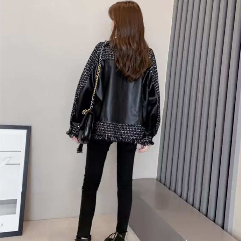 レザーコンビツイードオーバージャケット