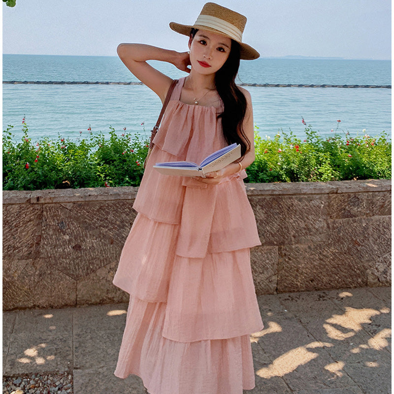 ノースリーブレイヤードフリルワンピース