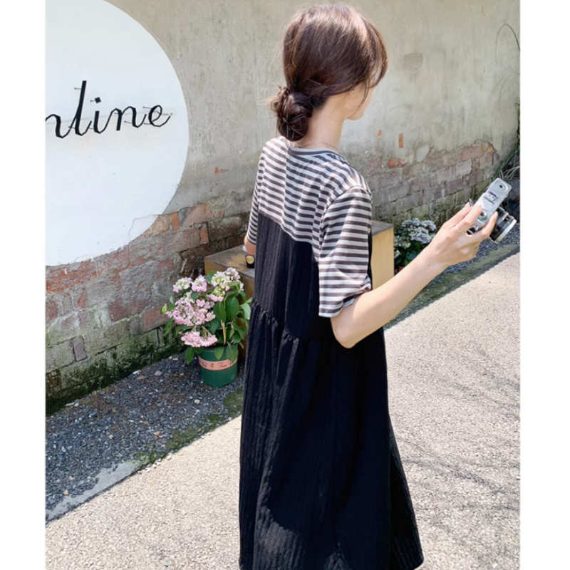 ボーダーTシャツコンビロングワンピース