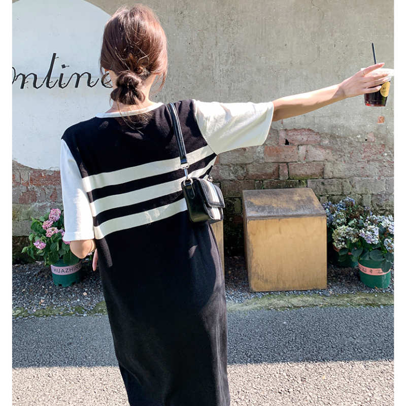 Tシャツコンビフロントボーダーワンピース