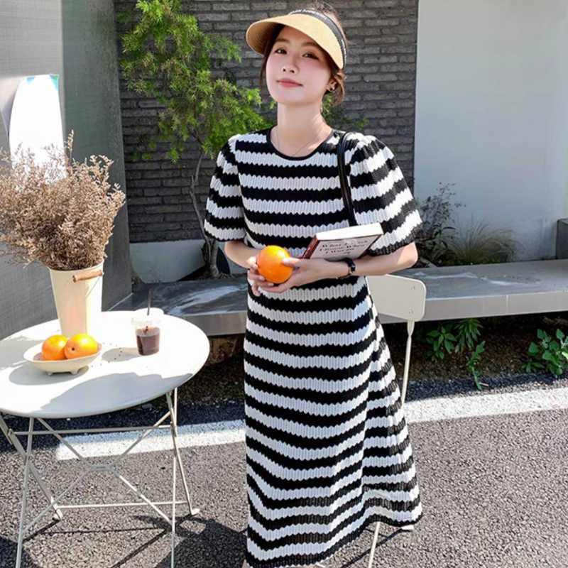 フレアスリーブギザギザボーダーマキシワンピース