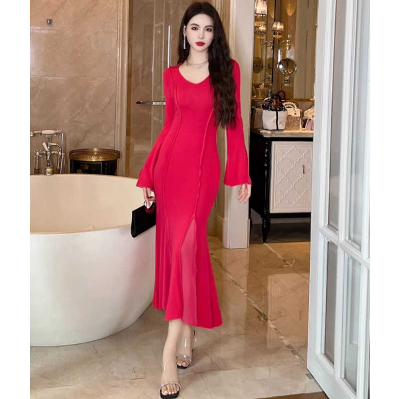 ヴァーティカルラインヨークマキシマーメイドワンピース