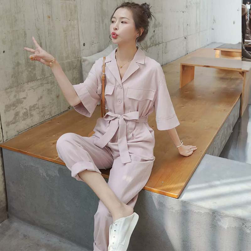 ウエストリボン付きオールインワン