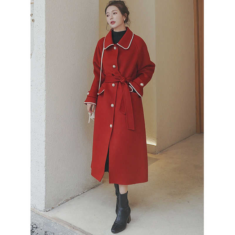 アウトラインステッチロングステンカラーコート(2colors)