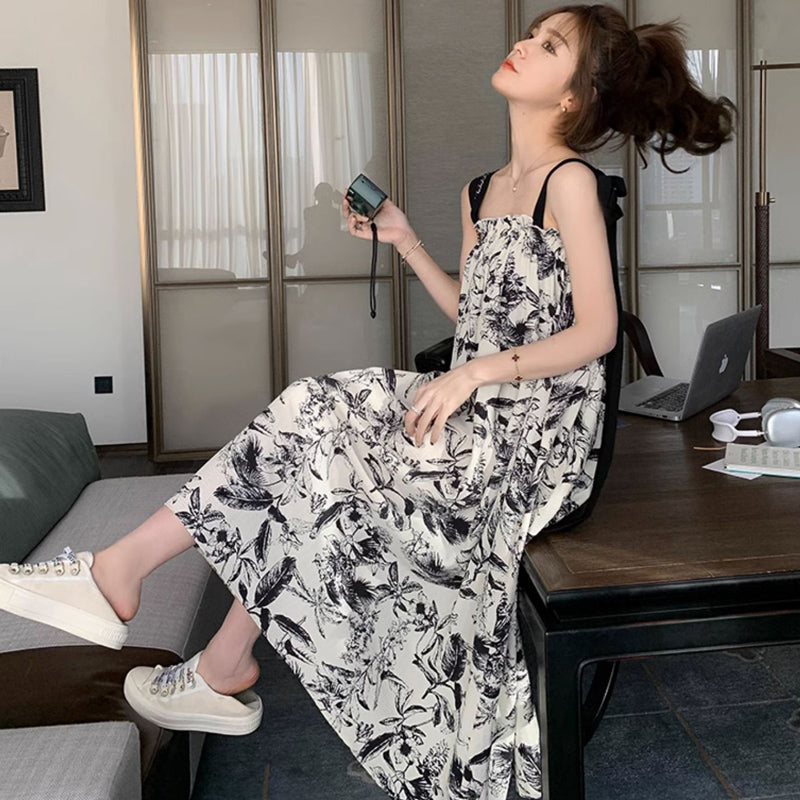 ボタニカル柄リボンショルダーワンピース