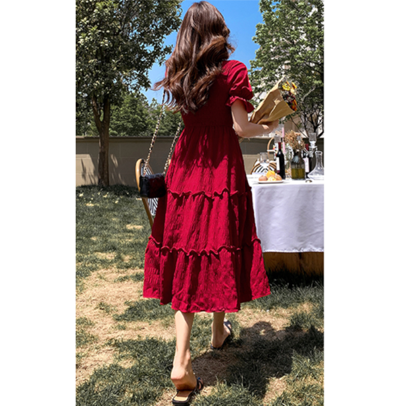 キャンディースリーブワッシャーティアードマキシワンピース