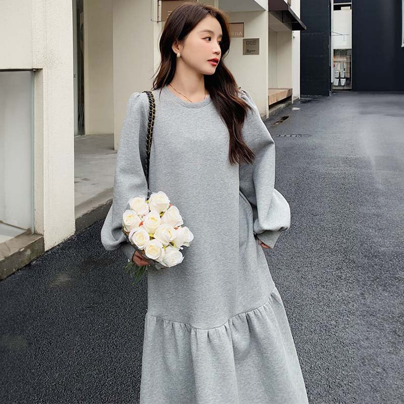 【即納】裾フリルスウェットワンピース(イエロー/M)