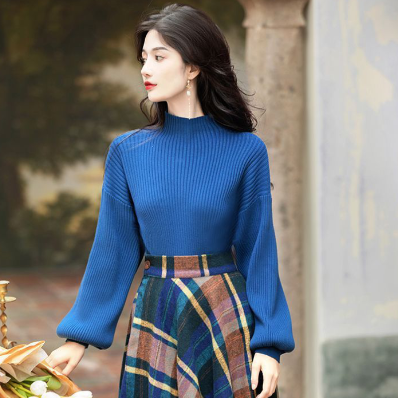 ハイネックニット×クラシカルチェックスカート(2colors)