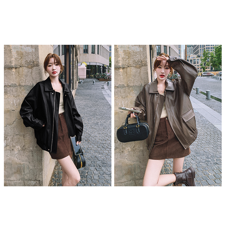 オーバーサイズフェイクレザージャケット(2colors)