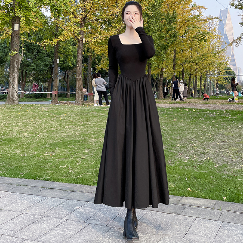 ウエスト切り替えマキシフレアワンピース