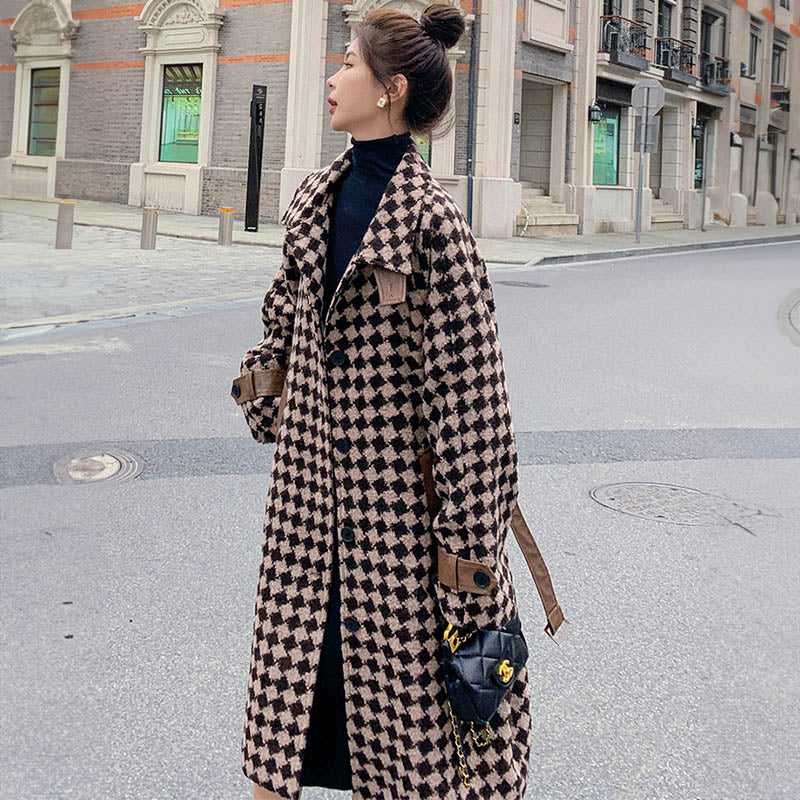 エコレザーコンビダイヤ柄ロングコート(2colors)