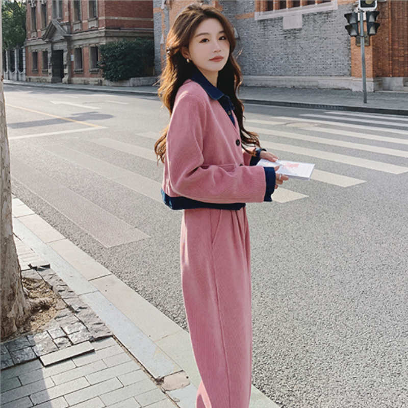 デニムシャツコンビクロップドジャケット×ワイドパンツ or ナロースカート(2colors / 2type)