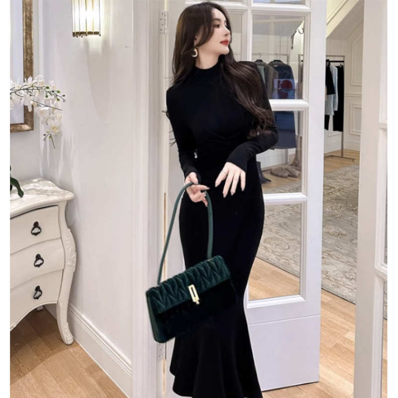 ハイネックツイストマーメイドニットワンピース(2colors)