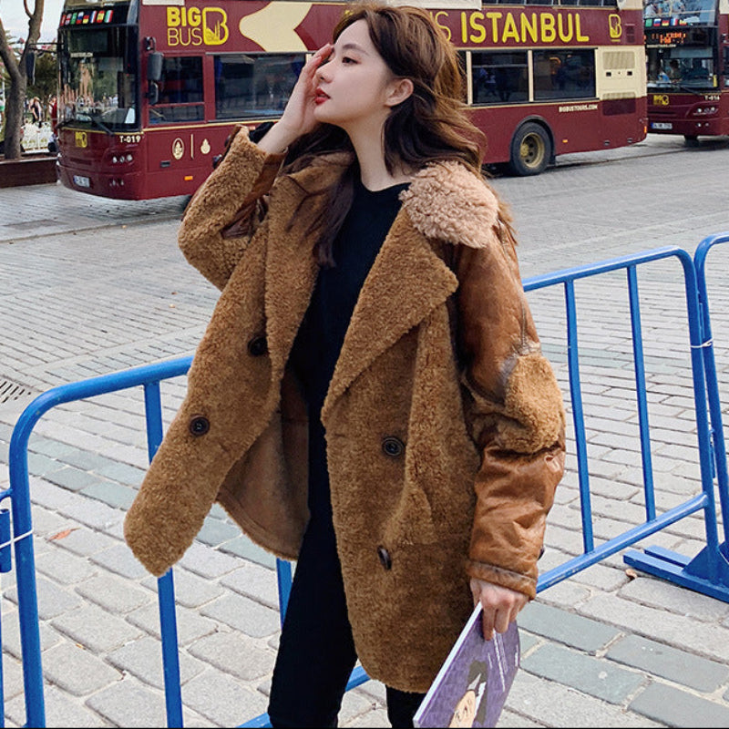 フェイクレザー切り替えボアコート