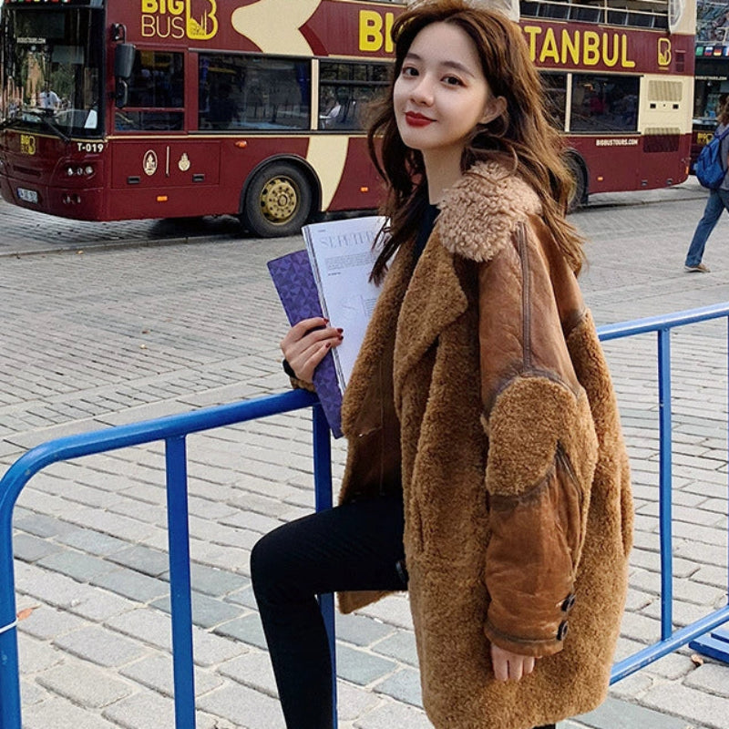 フェイクレザー切り替えボアコート