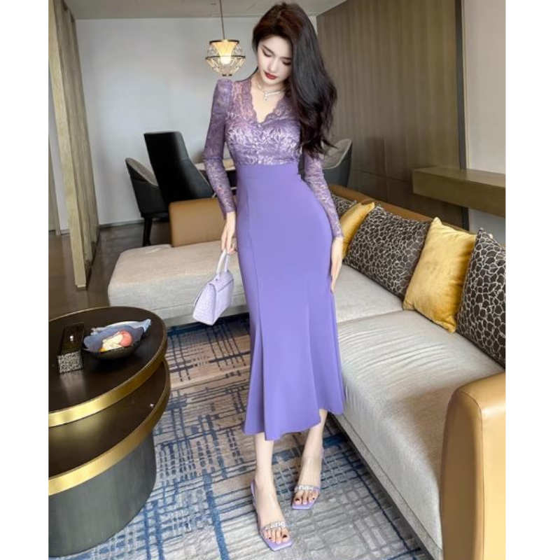 グラマラスレースブラウスコンビマーメイドワンピース