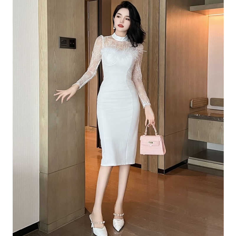 シアーコンビフェザードッキングペンシルワンピース(2colors)