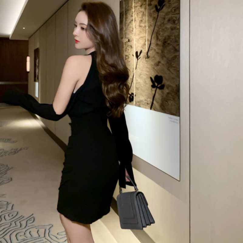 オープンショルダーキャンディースリーブミニワンピース